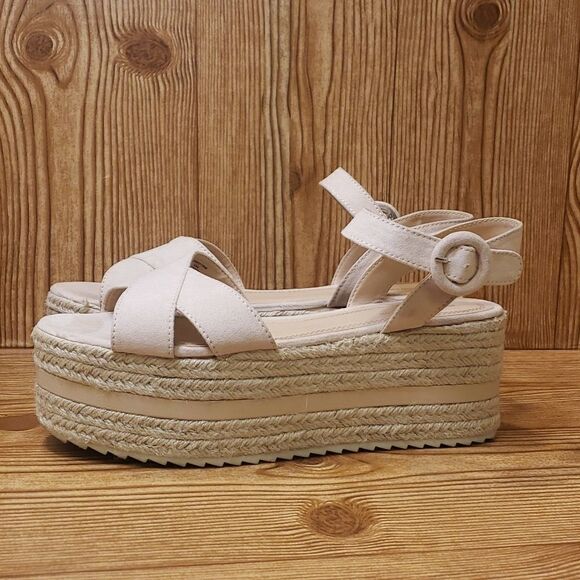 PULL&BEAR Flatform Espadrilles Pale Pink Sandles - Picture 1 of 9